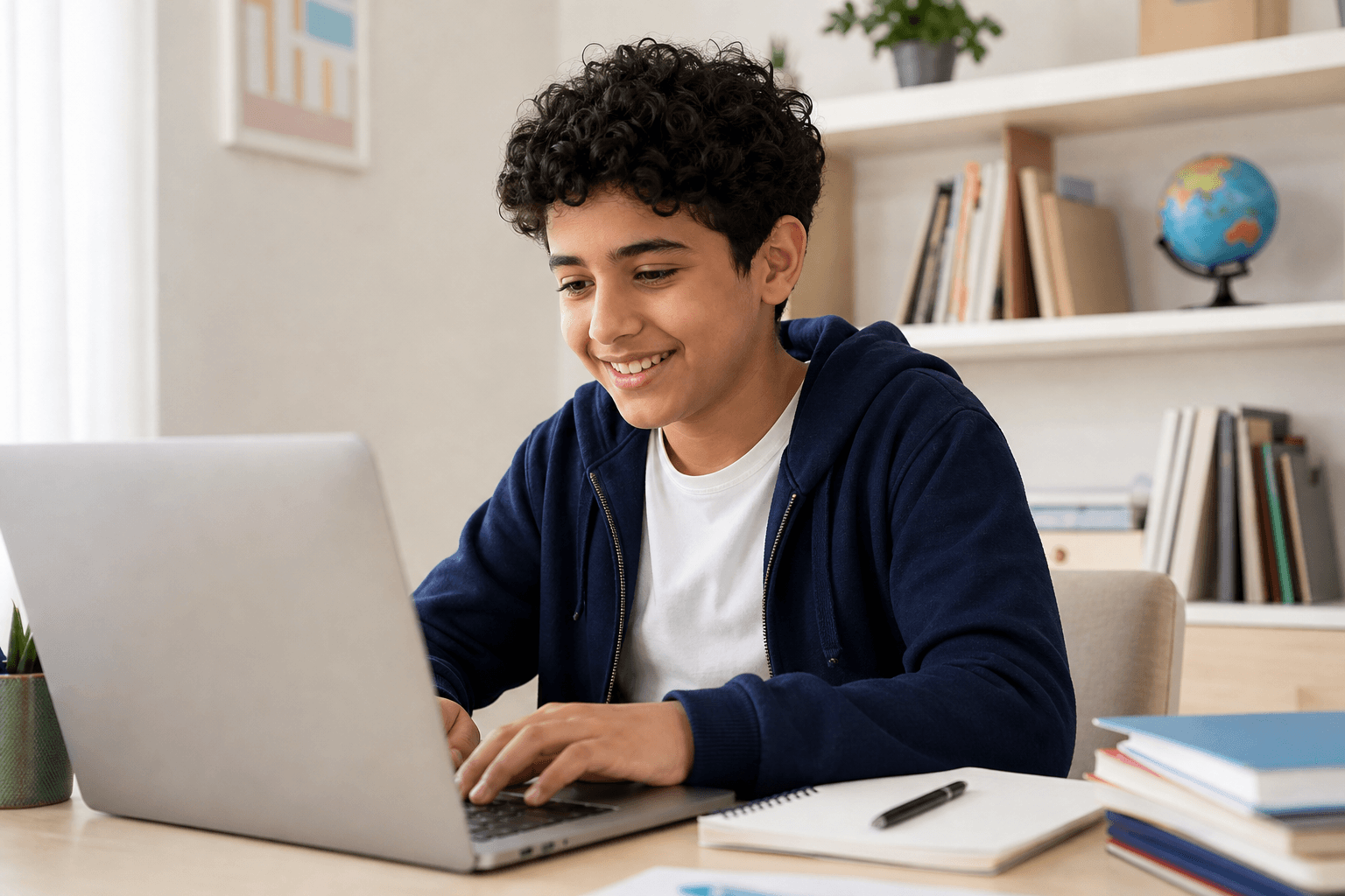 Student learning online using a laptop